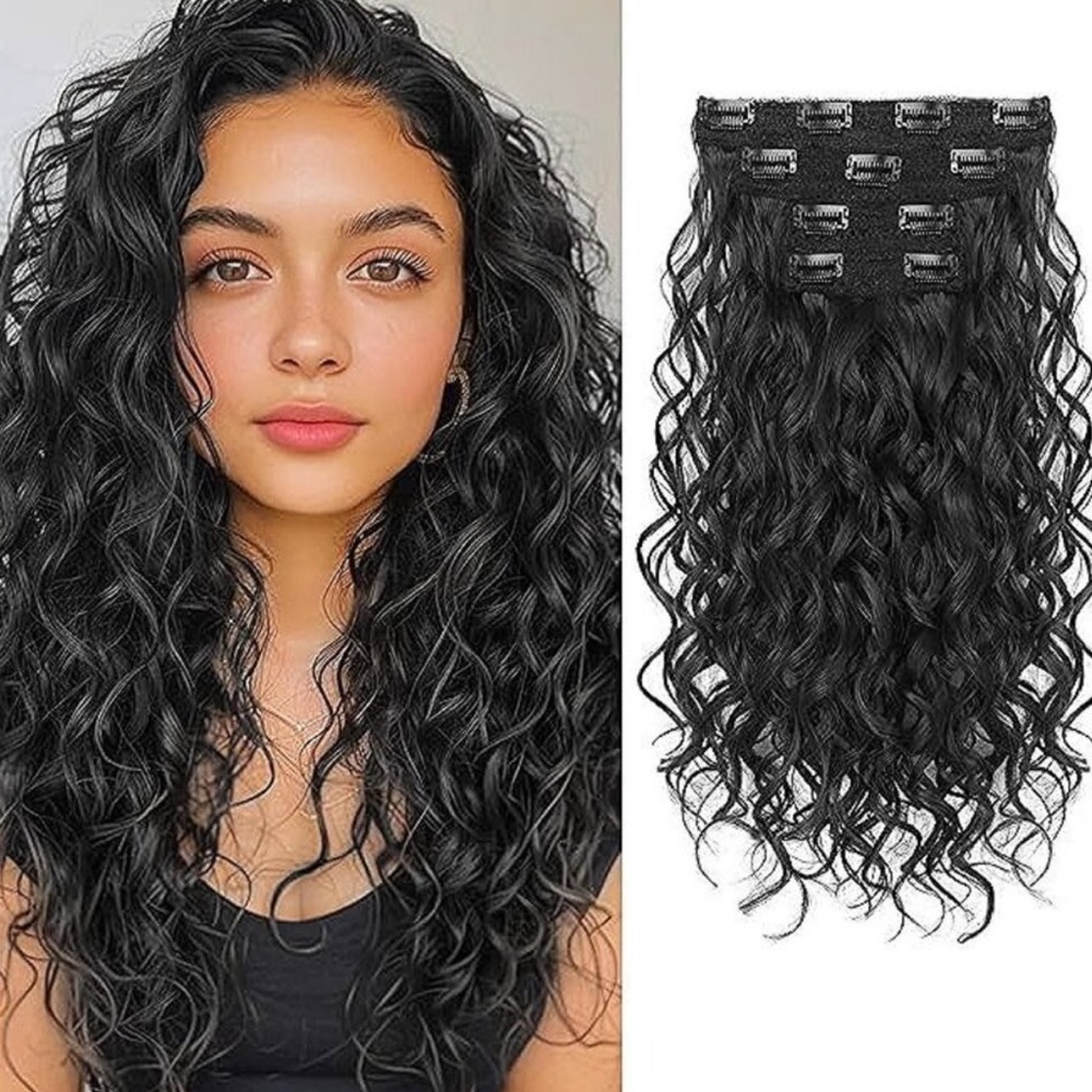 Curly Hair Extensions, 4PCS 16 inch Clip in Hair Extensions Lace Weft Short Curl